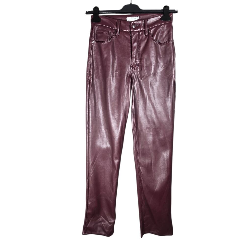 Good American Good Icon Faux Leather Pants Womens 6/28 Malbec Straight Leg Jeans